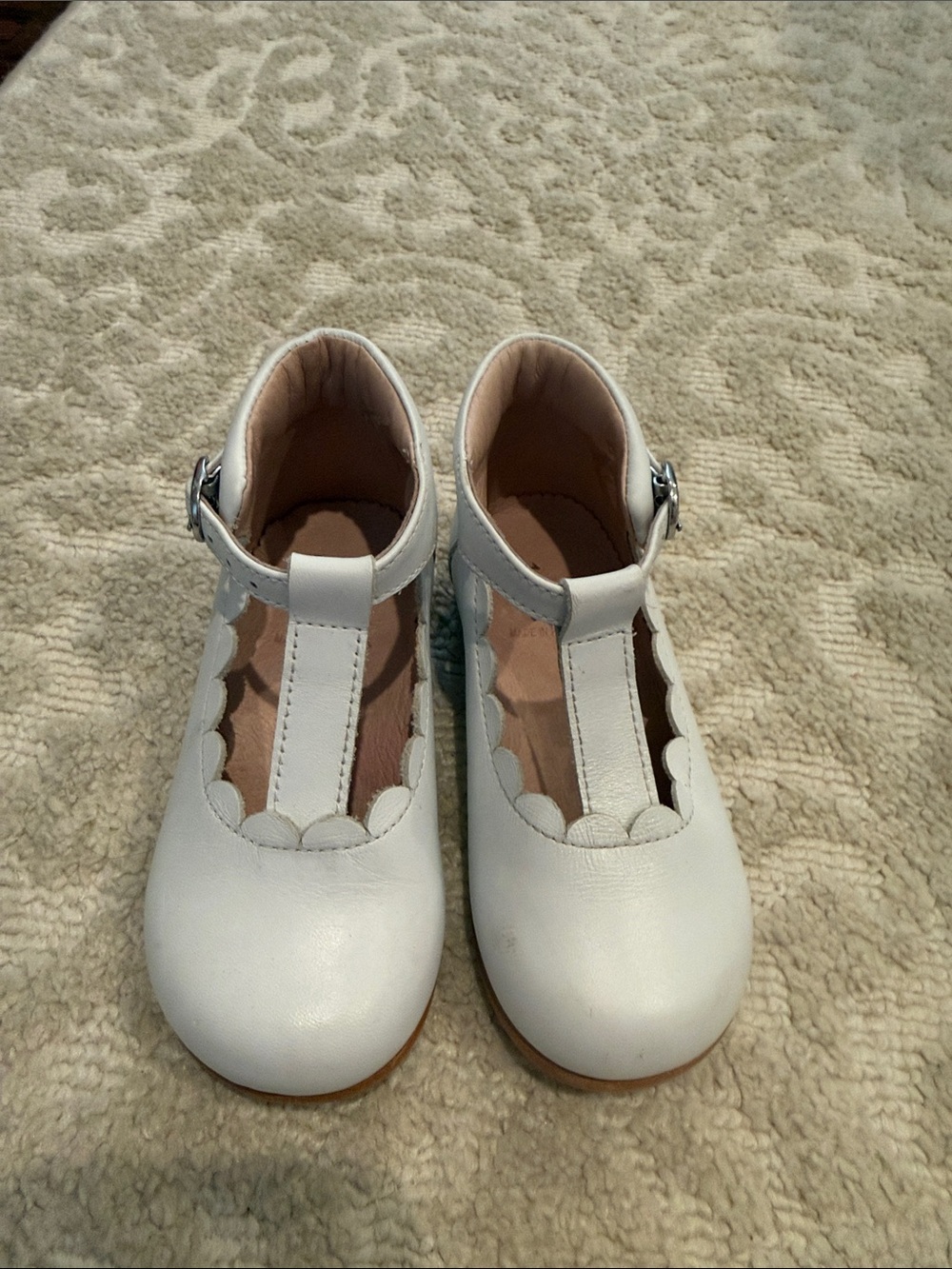 Jacadi White T-Strap Scalloped Dress Shoes